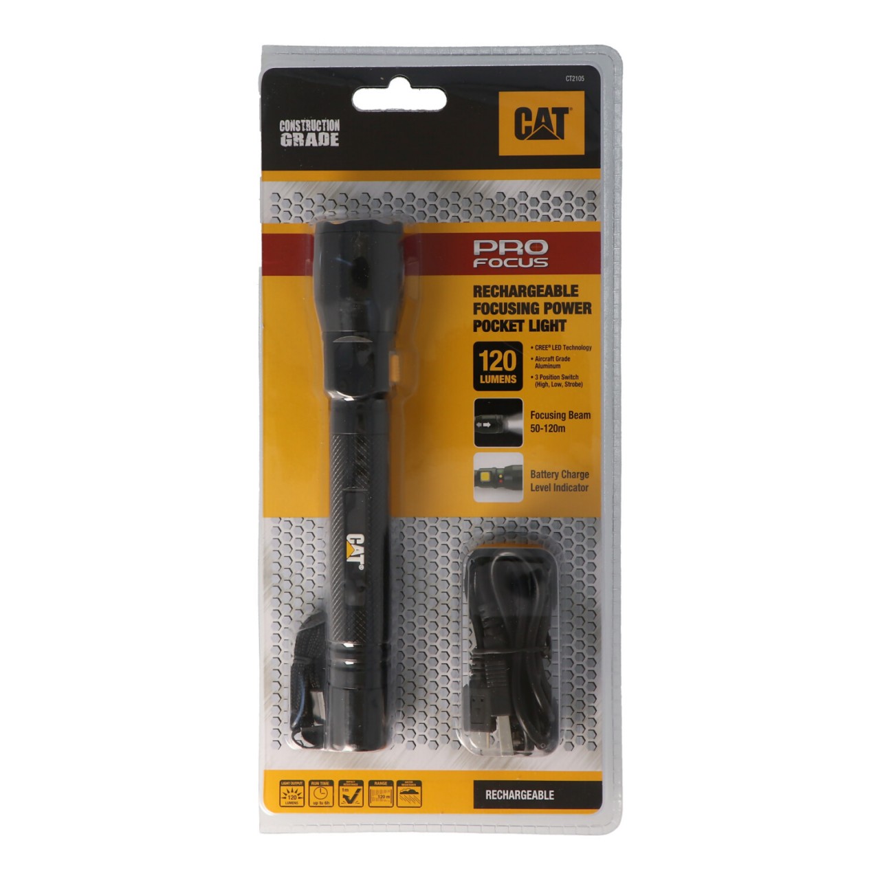 CAT CT2105 fokussierbare Power Akku-Taschenlampe mit Micro-USB Ladebuchse