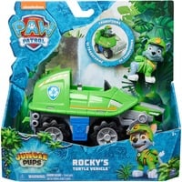 Paw Patrol Jungle Pups - Schnappschildkröten-Fahrzeug mit Rocky-Figur, Spielfahrzeug