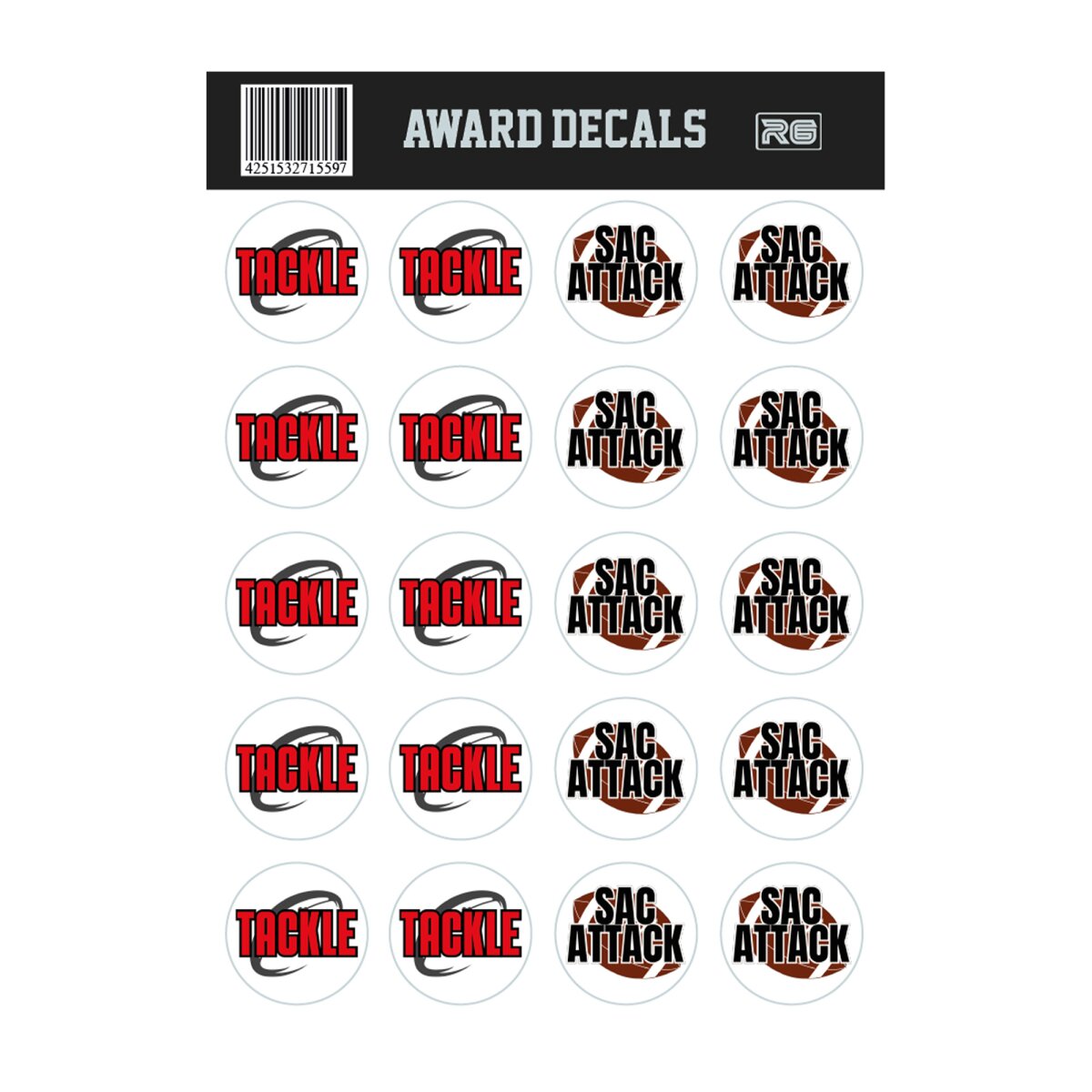 American Football Helmsticker, Football Helm Decal - tackle and sac attack