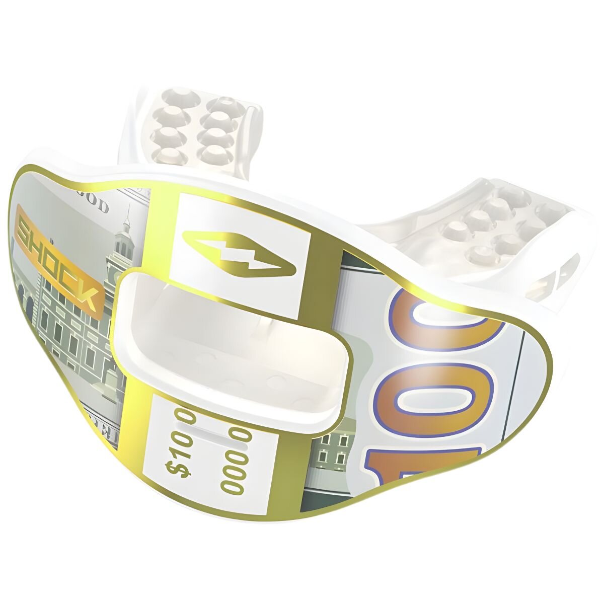 Shock Doctor Max AirFlow Lipguard Mouthguard w/ strap chrome print gold band