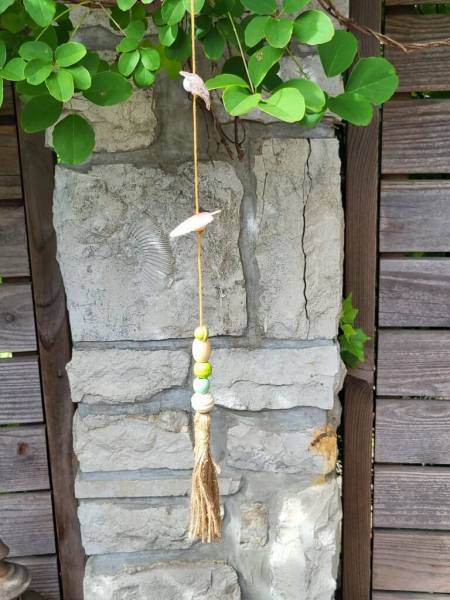 Boho-Hänger Modell B, Natur-Grün, Treibholz, Muscheln