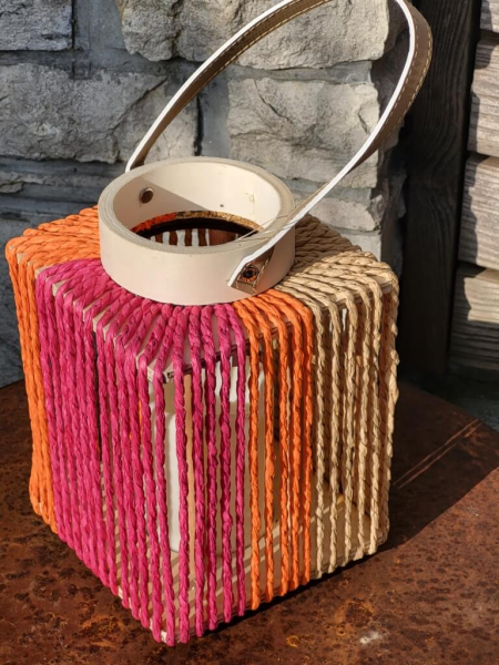 Boho LED Laterne Nista quadratisch, pink-orange