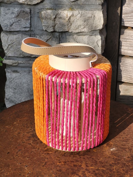 Boho LED Laterne Nista rund, pink-orange