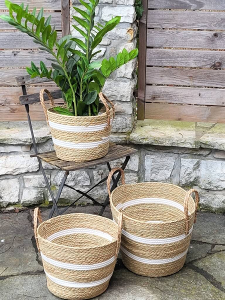 Boho Korbset 3-teilig, natur-weiß