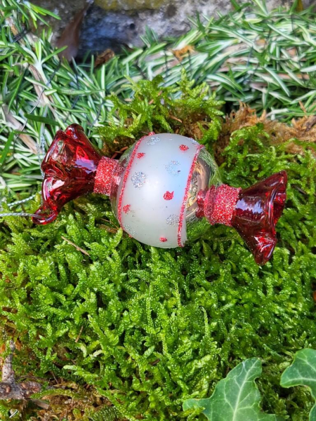 Christbaumkugel Bonbon rot, rund, Punkte
