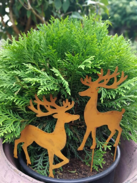 Edelrostoptik 2er Set Hirsch Kauris, zum Stecken