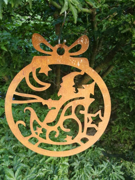 Edelrost Christbaumkugel Nikolaus mit Schlitten