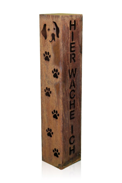 Edelrost Dekosäule Hier wache ich mit Hundekopf mit Pfoten