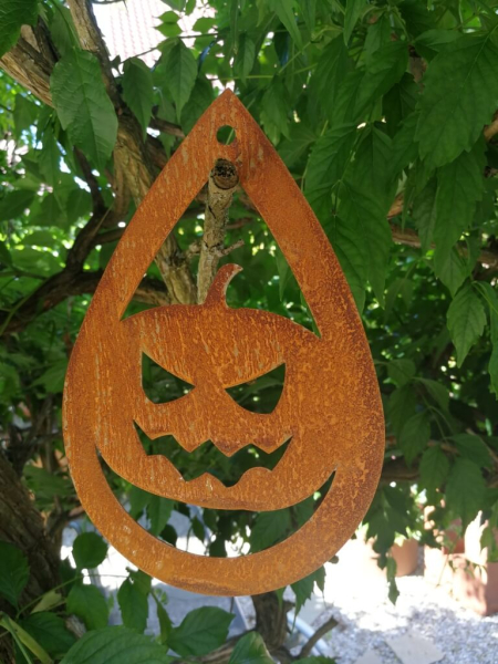 Edelrost Halloween Hänger Kürbis Fratze, tropfenform