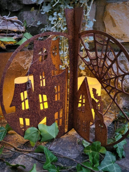 Edelrost Halloween Kürbis 3D, mit Geisterstadt