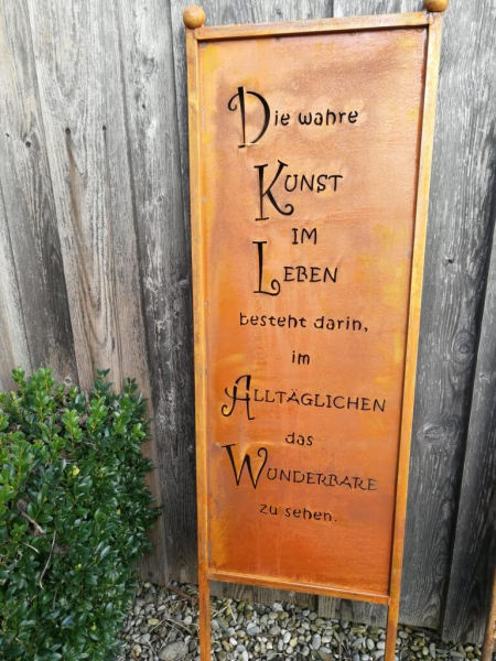 Edelrost Gartenschild Kunst im Leben