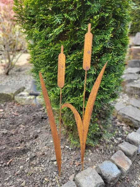 Edelrost 2er-Set Gartenstecker Schilfkolben
