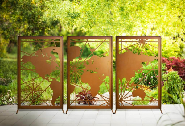 Edelrost Sichtschutzwand Weltkarte