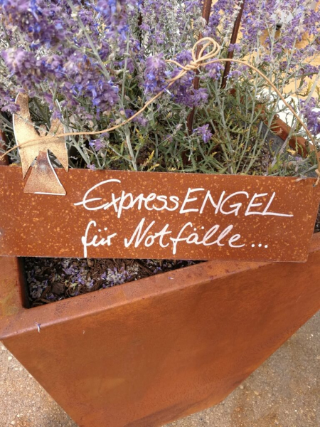 Edelrost Schild mit Engel 'Expressengel für Notfälle'