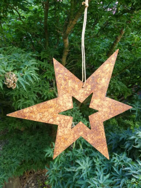 Edelrost Stern offen zum Hängen, asymmetrisch mit Band