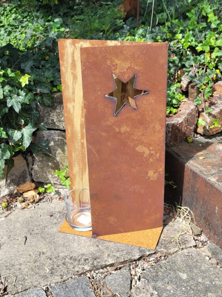 Windlicht Aufsteller Karte mit Stern, klein, inkl. Glas