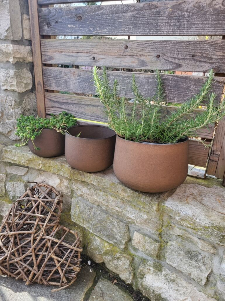 3er Set Pflanzkübel niedrig, Edelrostoptik