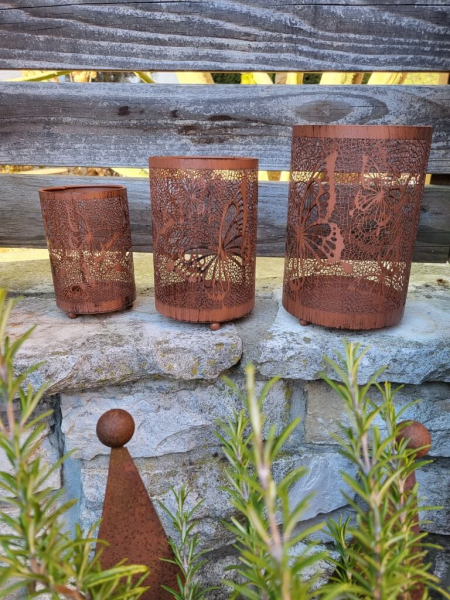 Edelrostoptik Windlichter Schmetterlinge, 3er Set