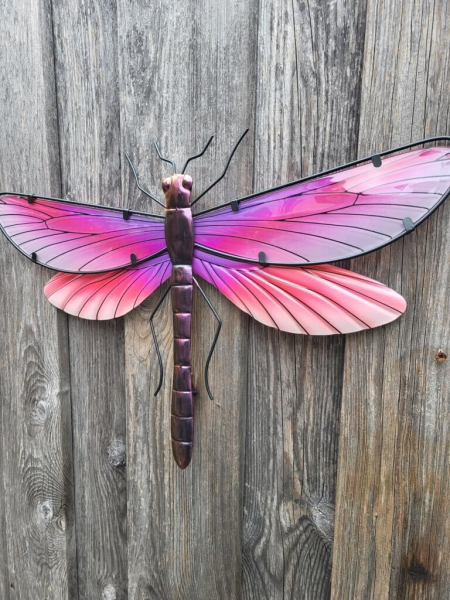 Boho Libelle zum Hängen, Glas-Metall, pink