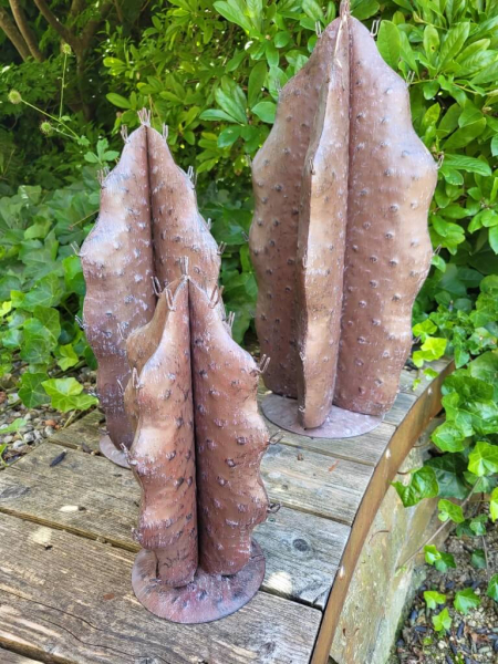 3er-Set Metall Kaktus, hoch