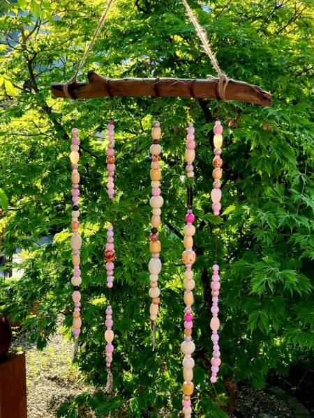 Boho-Mobile 'Mädchentraum', rosè, Silberfedern