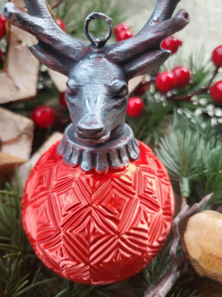Christbaumkugel Outdoor Argento rot, mit Hirschkopf silber