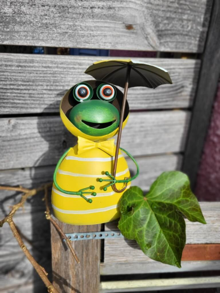 Metall Zaunhocker Frosch, Regenschirm rechts