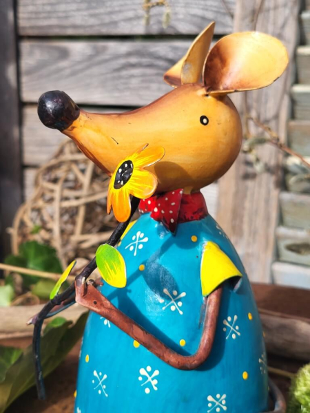 Metall Zaunhocker Maus, blau