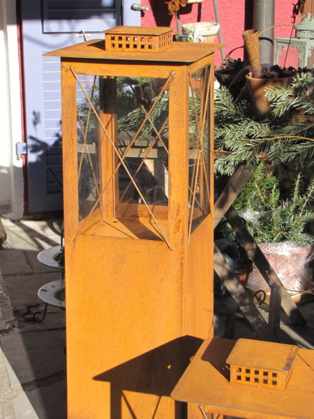 Edelrost Laterne mit Glas, 105 cm