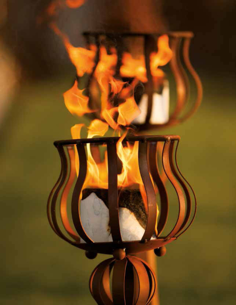 Edelrost Ständer Abstrakt mit Flammenkorb, klein