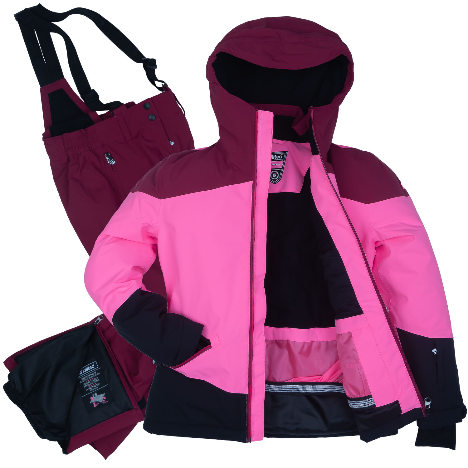 Anspkilltec Skianzug für Mädchen - Kinder Skijacke & Skihose in Beerenfarben mit Pink und Rosa, Größe 176