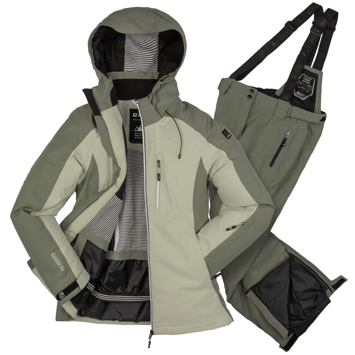 Damen Skianzug killtec salbei Olive Gruen - Gr.42L - 10000mm Wassersäule - Funktions Jacke + Hose