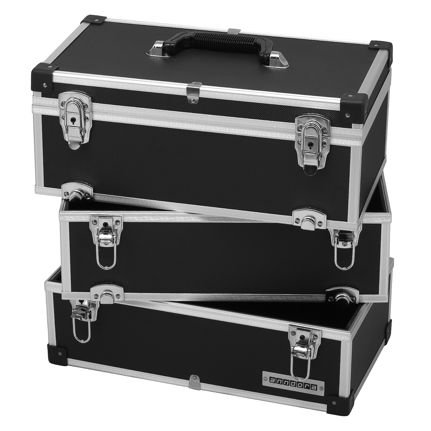 anndora Werkzeugkoffer 41 Liter Angelkoffer Etagenkoffer 3 Ebenen Schwarz Alu