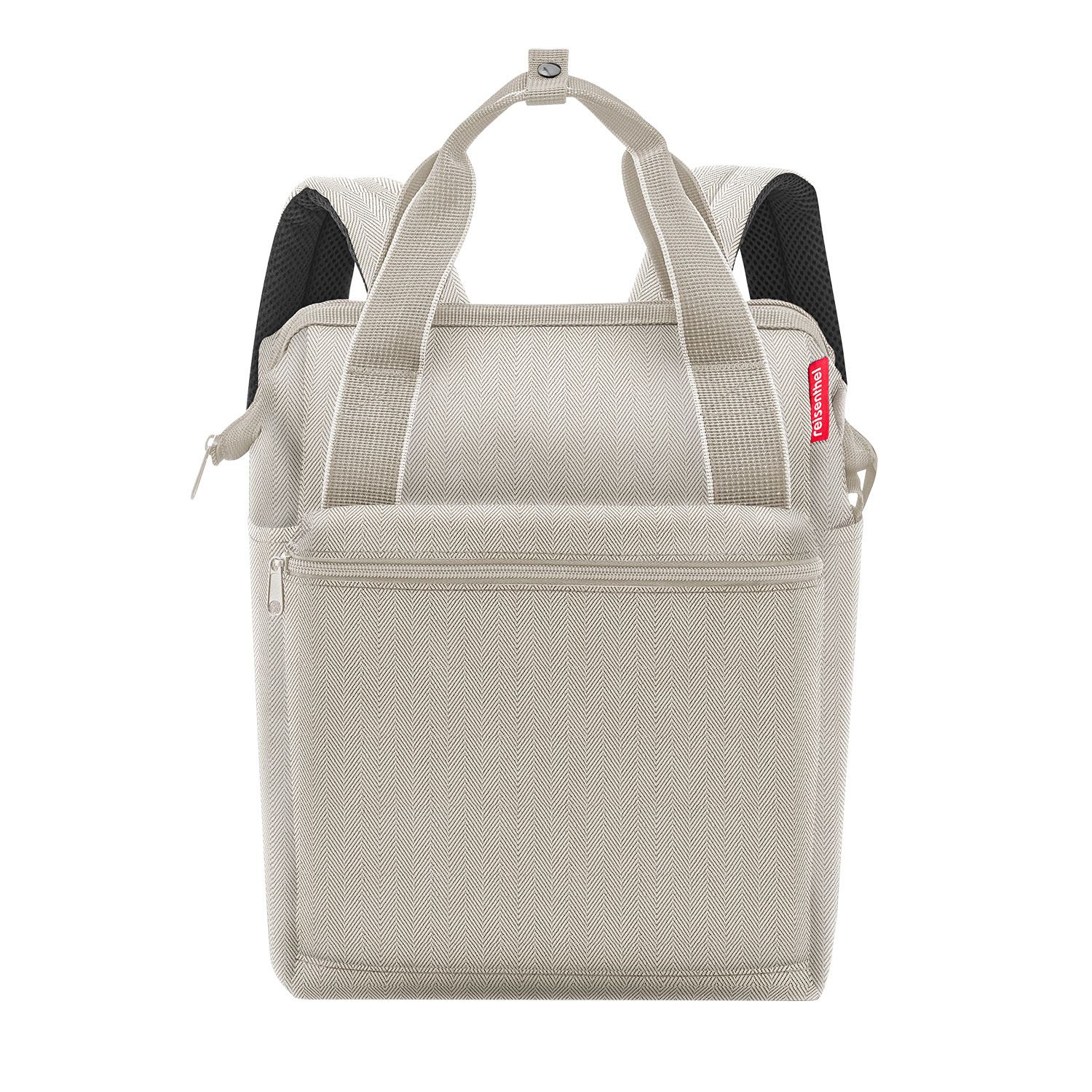 praktischer Reisenthel Rucksack in beige mit 4 Fach verwebten Stoff mit Fischgrätenmuster - extrem stabil und handlich