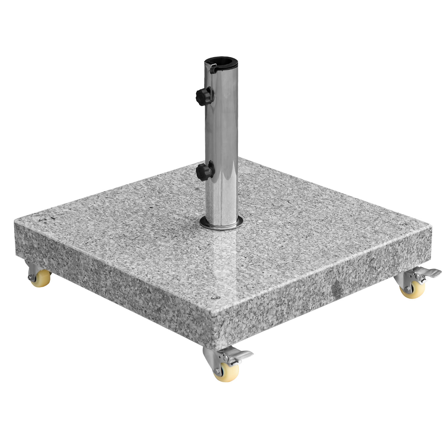 Sonnenschirmständer eckig 55 kg - 360 Grad Rollen hellgrau poliert