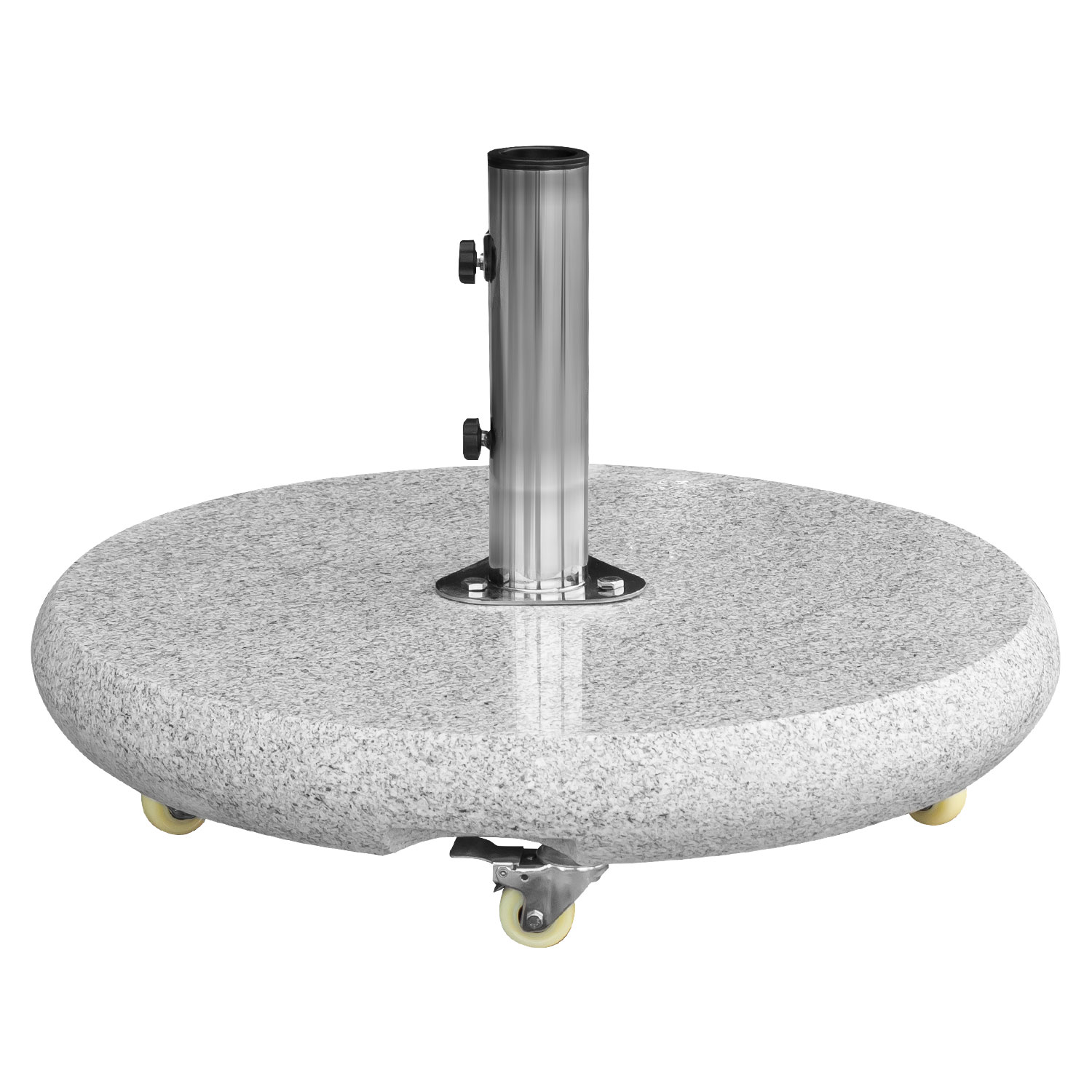 Sonnenschirmständer rund 90 kg hellgrau poliert 360 Grad Rollen + Flanschrohr (Komplettset)