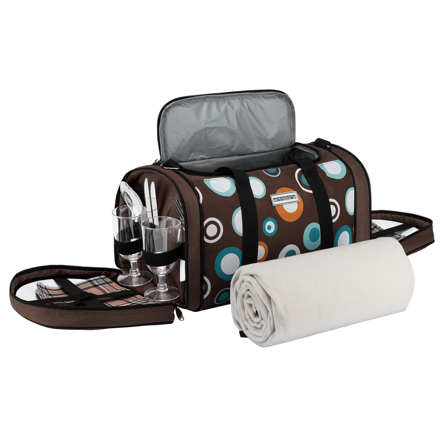 anndora Pichnicktasche Kühltasche für 4 Personen braun hellblau inkl. Zubehör