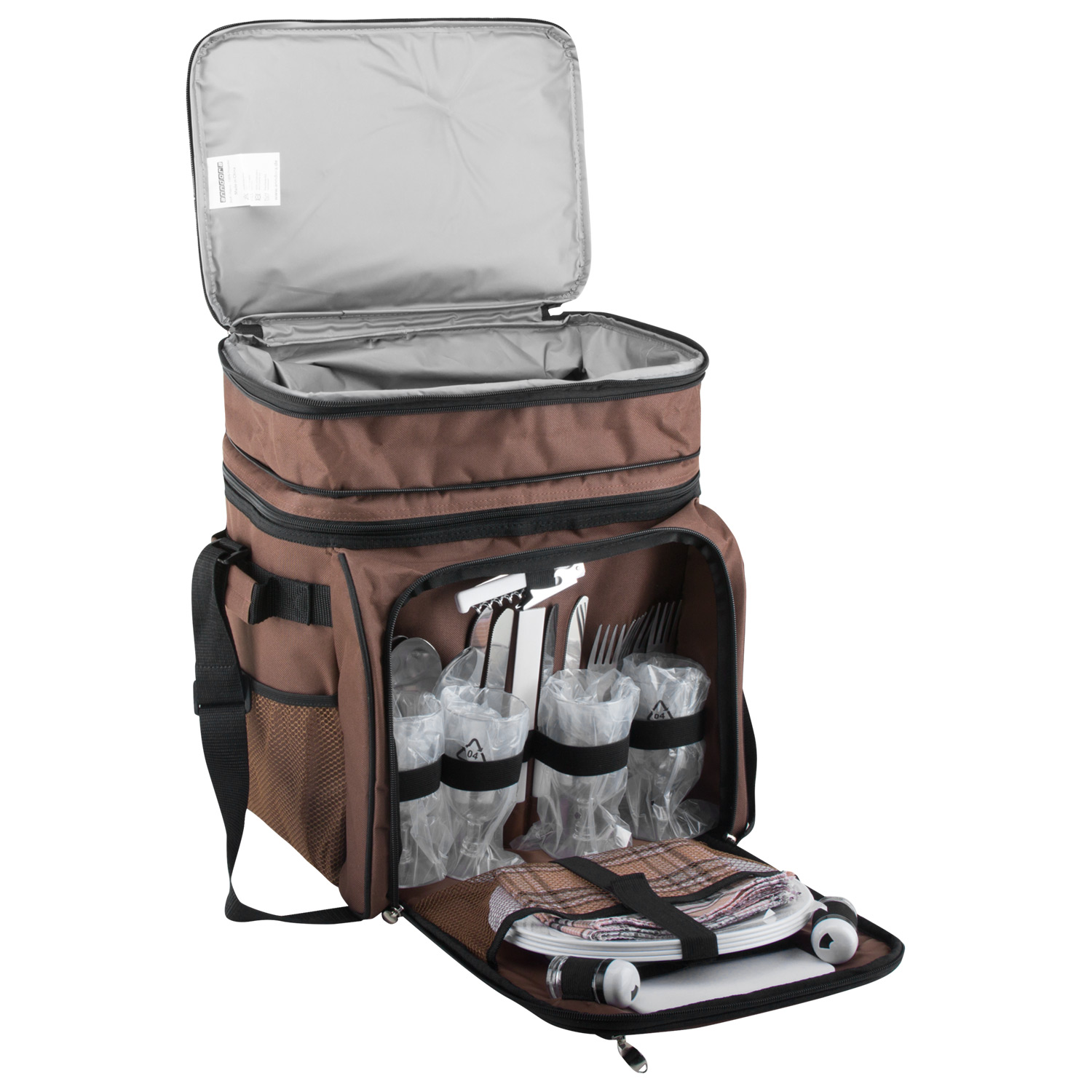 anndora Picknicktasche braun retro Kühltasche inkl. Zubehör 4 Personen 29 Teile