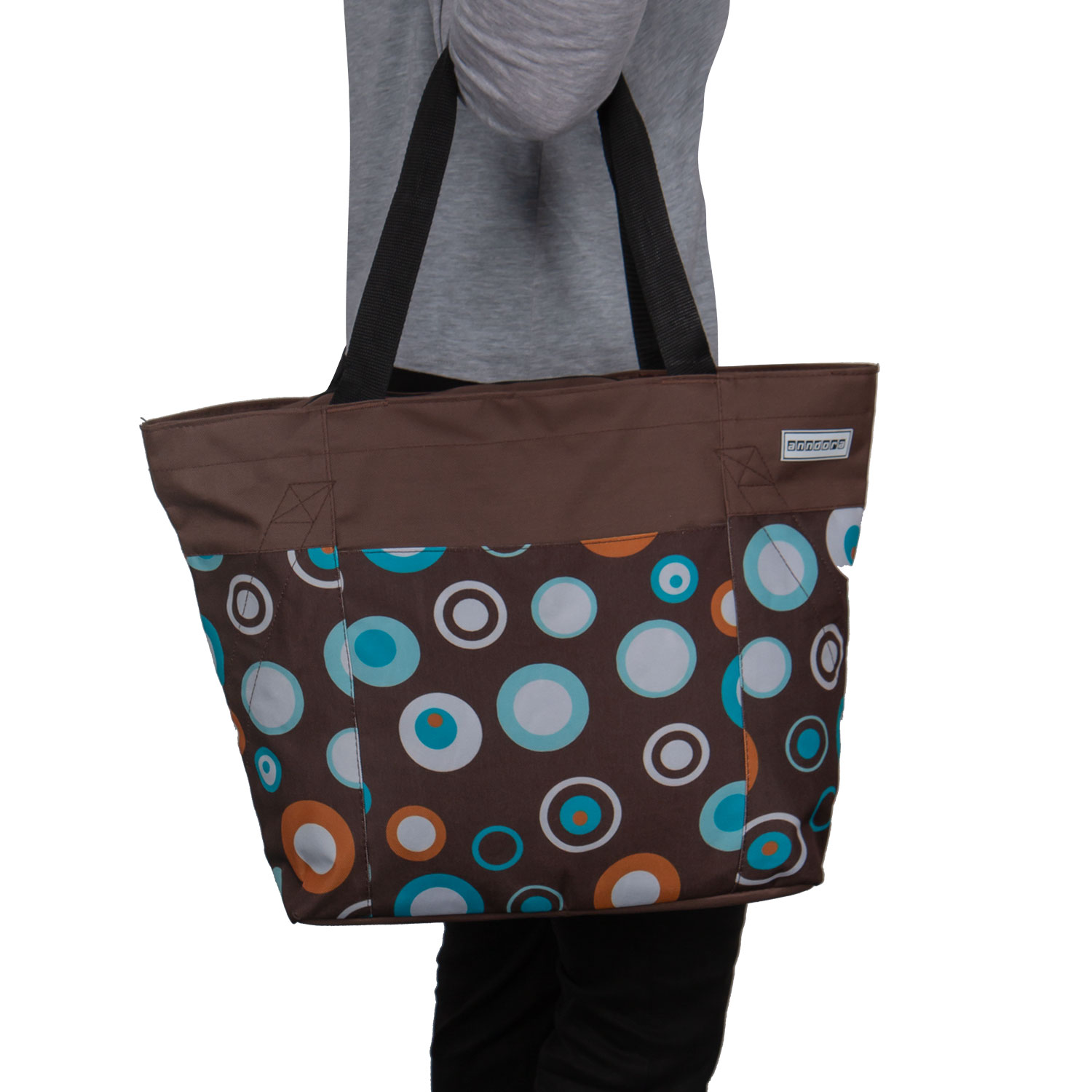 anndora - Stadttasche Strandtasche aus Stoff waschbar robust - Tagestasche 6 Innentaschen verschließbar