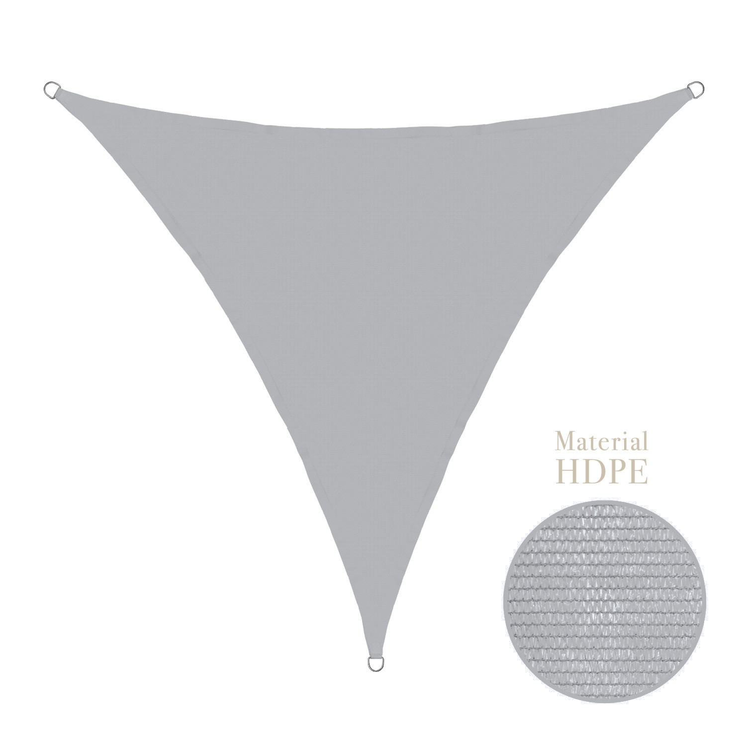 Sonnensegel 4x4x4 m grau dreieckig 100% HDPE - hellgrau - reißfest - verstärkte Kanten - luftdurchlässig - Wasserdurchlässig - nur Sonnenschutz