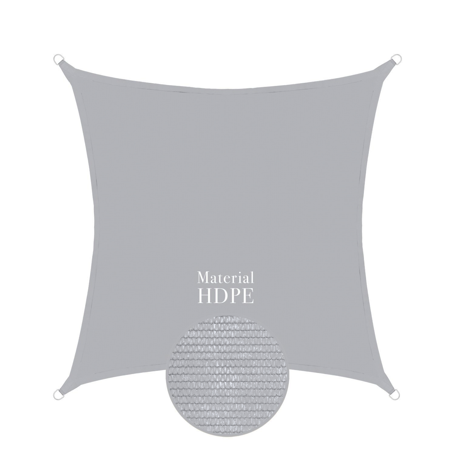 Sonnensegel 4x4 m quadratisch - 100% HDPE - hellgrau- reißfest - UV-Schutz - kein Regenschutz