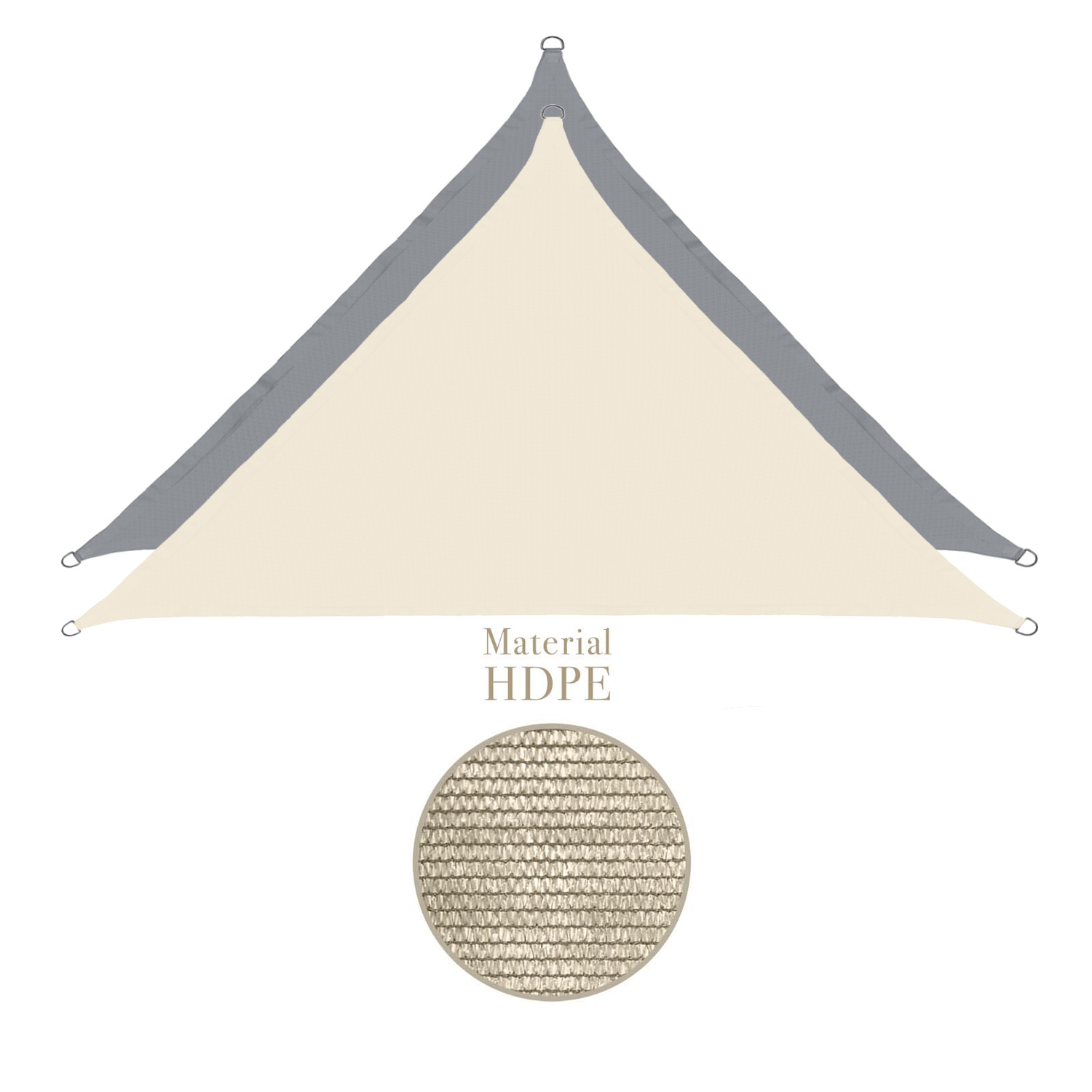 Sonnensegel 5x5x7 m dreieckig 100% HDPE - hellgrau - robust - luftdurchlässig - Sonnenschutz