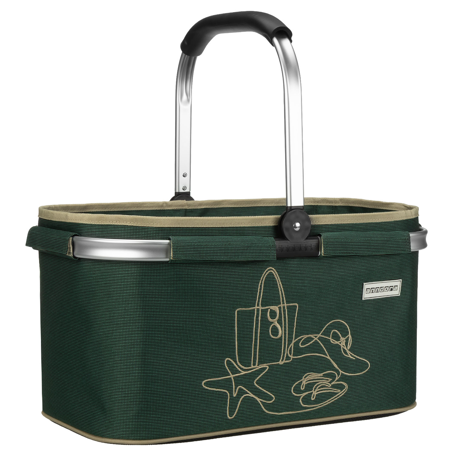 anndora Einkaufskorb - Henkelkorb grün bestickt Strandmotiv 22 Liter