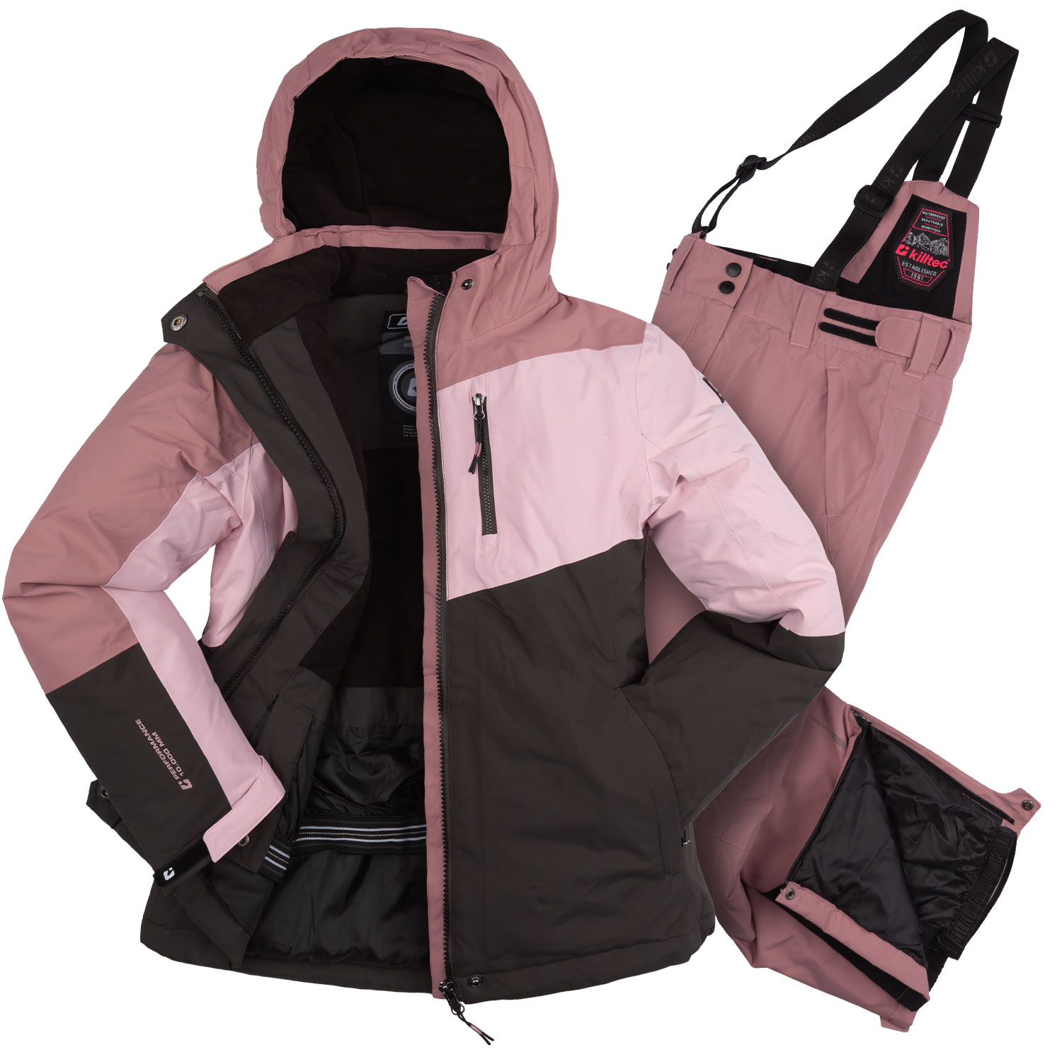 killtec Skianzug Mädchen Rosa wasserdicht Wassersäule 10.000 mm Größe 140 Set Skihose Skijacke