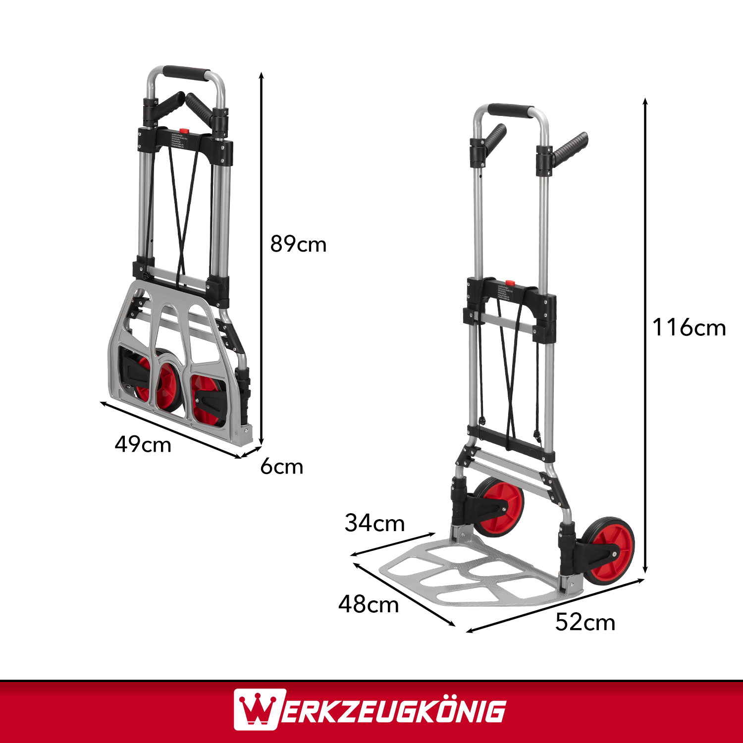 Werkzeugkönig Sackkarre klappbar 120 kg Metall 2 Räder