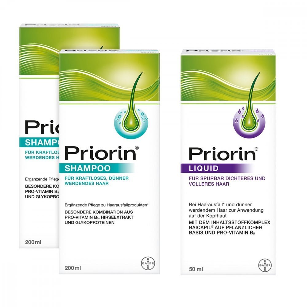 2x Priorin Shampoo + Priorin Liquid Pumplösung bei Haarausfall
