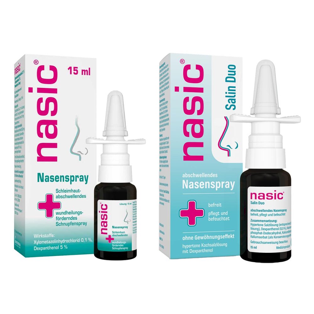 Nasic Nasenspray (15 ml) und Nasic Salin Duo Nasenspray (15 ml)