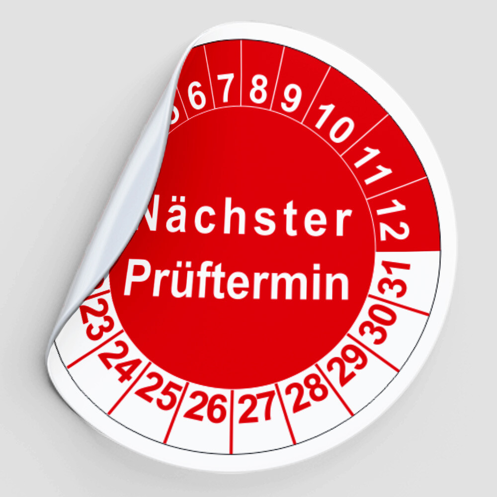 Mehrjahresprüfplaketten 25 mm rund Bogen mit 60 Plaketten Rot