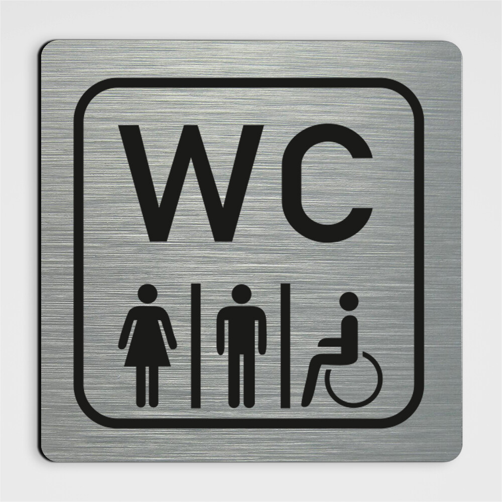 WC Hinweisschild,WC Schild-Toilette, silber Alu gebürstet (Butlerfinish) 12 x 12 cm