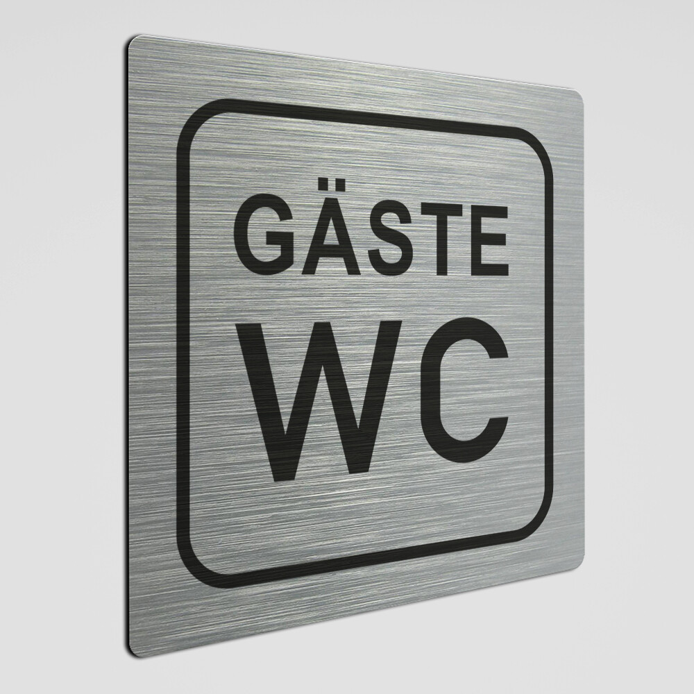WC Hinweisschild, GÄSTE WC Schild-Toilettenaufkleber, Alu silber gebürstet 20 x 20 cm